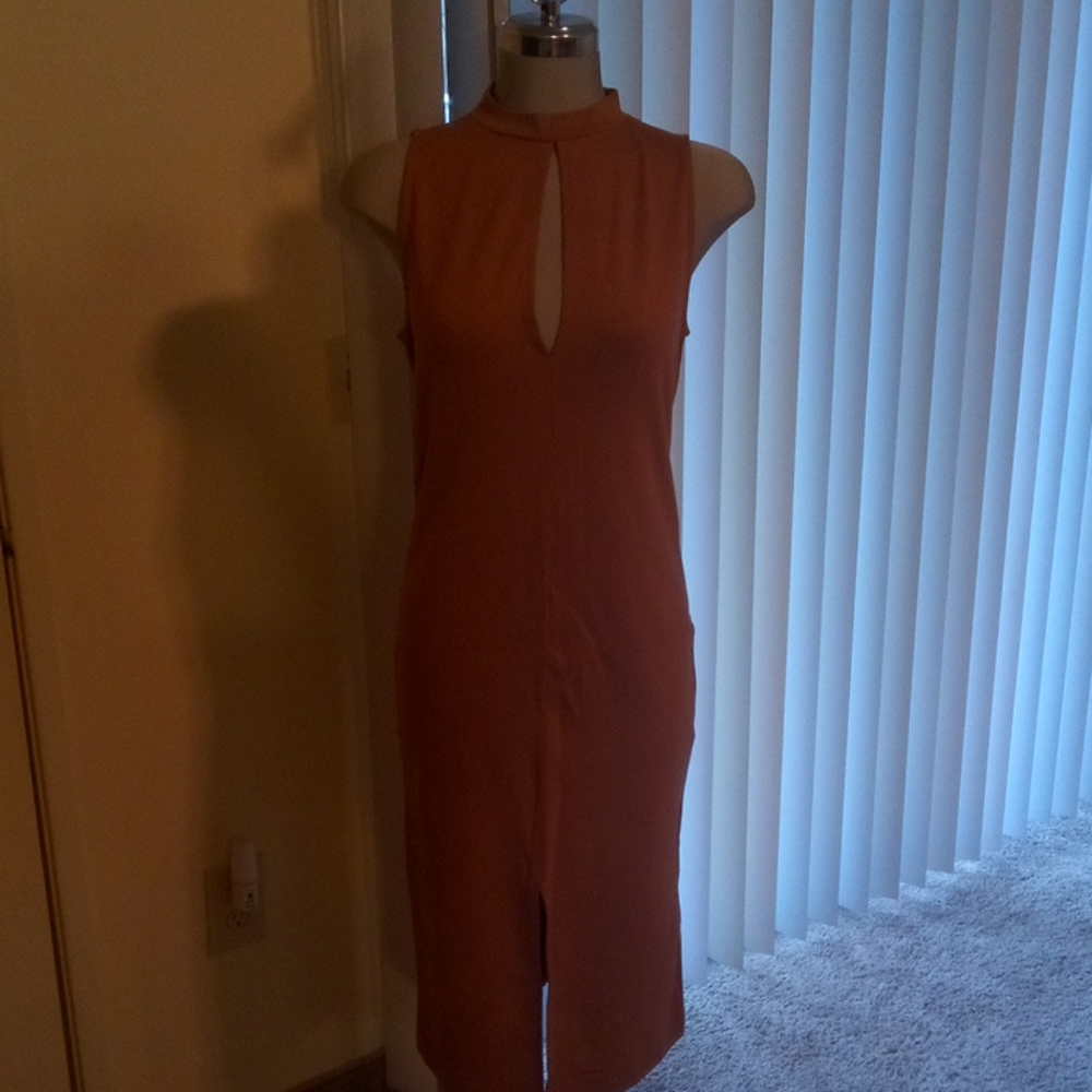 Camel (tan) bodycon midi dress